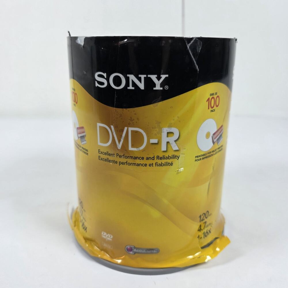 NEW SONY DVD-R 4.7GB 100 Pack 120min 4.7GB 1-16X Optical Media Storage Sealed